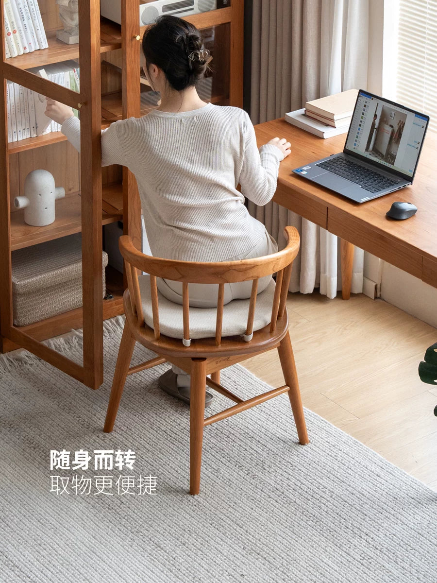 实木旋转书椅现代简约软包靠背椅樱桃木书房办公椅